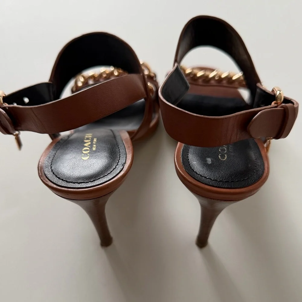 Coach Brown Sandals with Gold Chain Accent - Picture 5 of 11